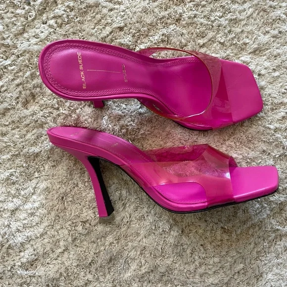 Black Suede Studio Pink PVC Heel - Picture 1 of 6